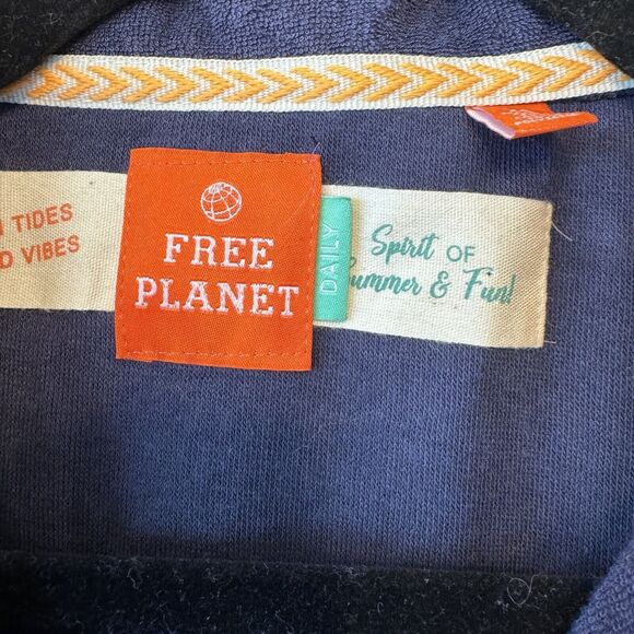 FREE PLANET Size XS LOT OF TWO Shirts Navy &‎ White Terry Cloth Button Front Top - Picture 9 of 16